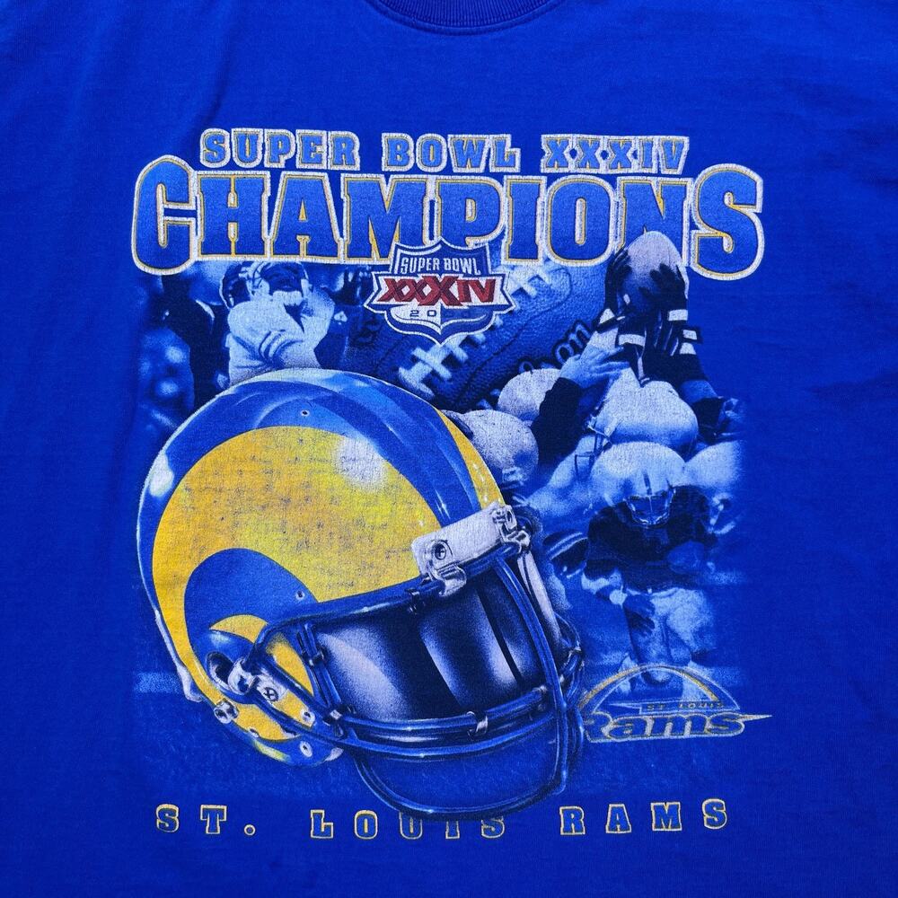 vtg pro player super bowl xxxiv champions st louis rams t-shirt blue xl - Picture 2 of 7